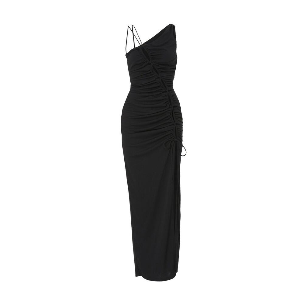 Nicholas Prisha Black One Shoulder Cut Out Slit Maxi Gown Size 8 - Picture 5 of 13